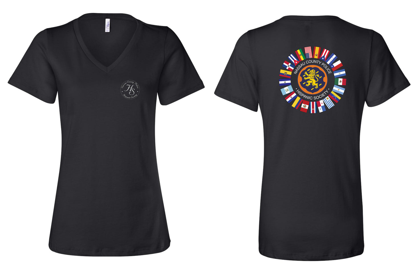 Nassau County Police Hispanic Society Flag Ornament Ladies V-Neck