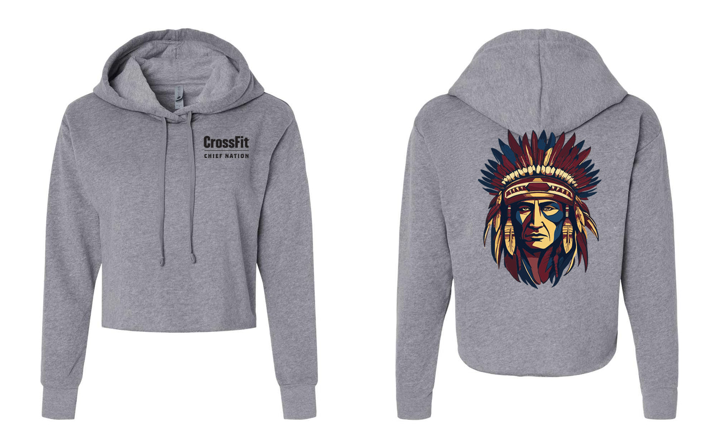 Crossfit Chief Nation Chief Head & Front Chest Logo Women's Laguna Sueded Raw Edge Crop Hoodie - 9384
