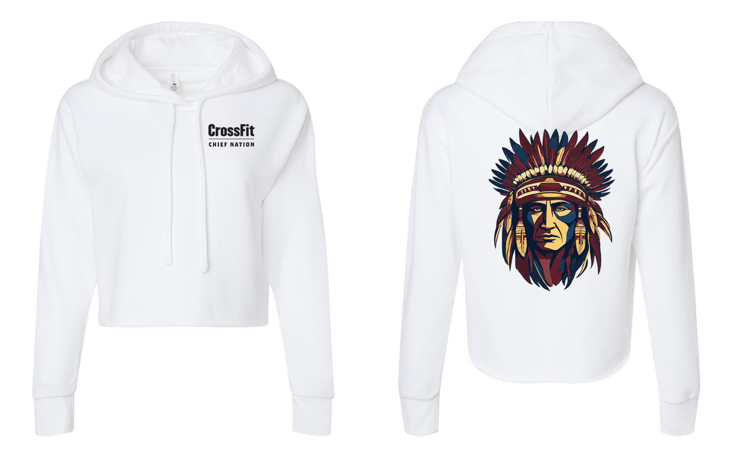Crossfit Chief Nation Chief Head & Front Chest Logo Women's Laguna Sueded Raw Edge Crop Hoodie - 9384