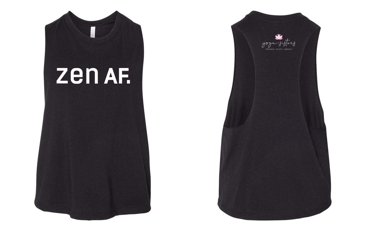 Yoga Sisters ZEN AF Black Women's Racerback Crop Tank 6682