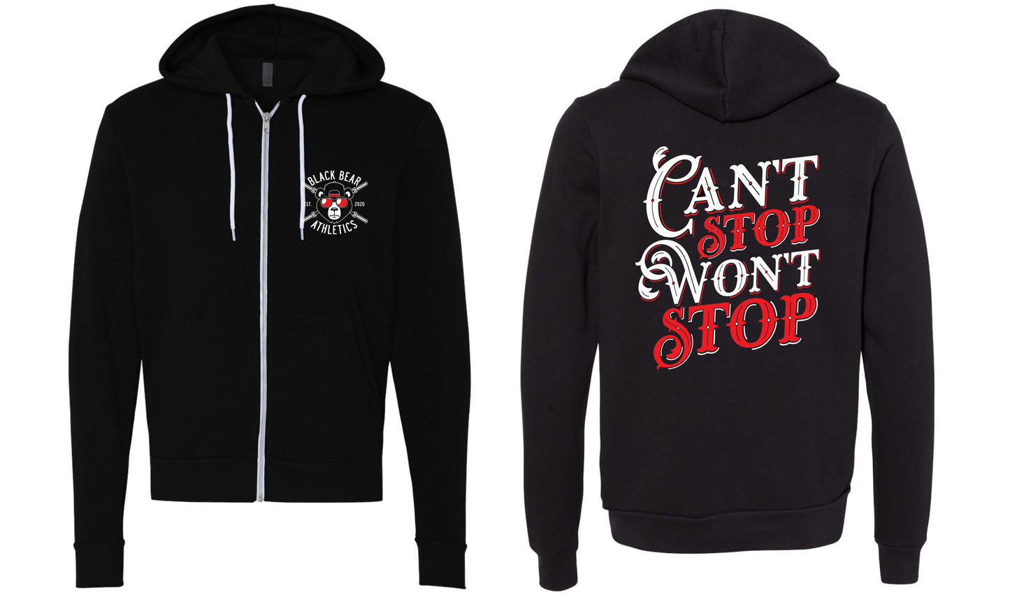 Can't Stop Won't Stop Black Bear Barbell Unisex Zip Up Hoodie 3739