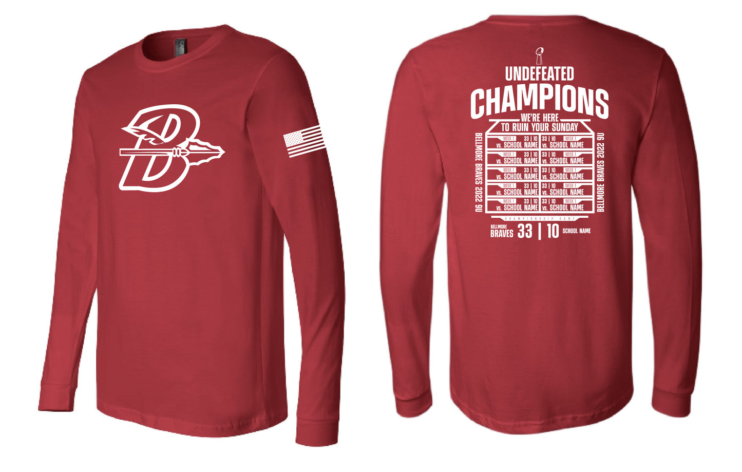 Youth Bellmore Braves Champion Long Sleeve Tees