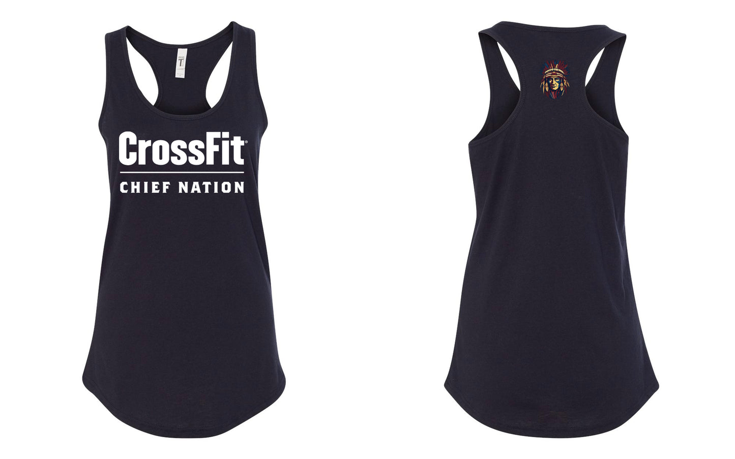 Crossfit Chief Nation Front Chest Logo & Chief Head Back Women's Ideal Racerback Tank - 1533