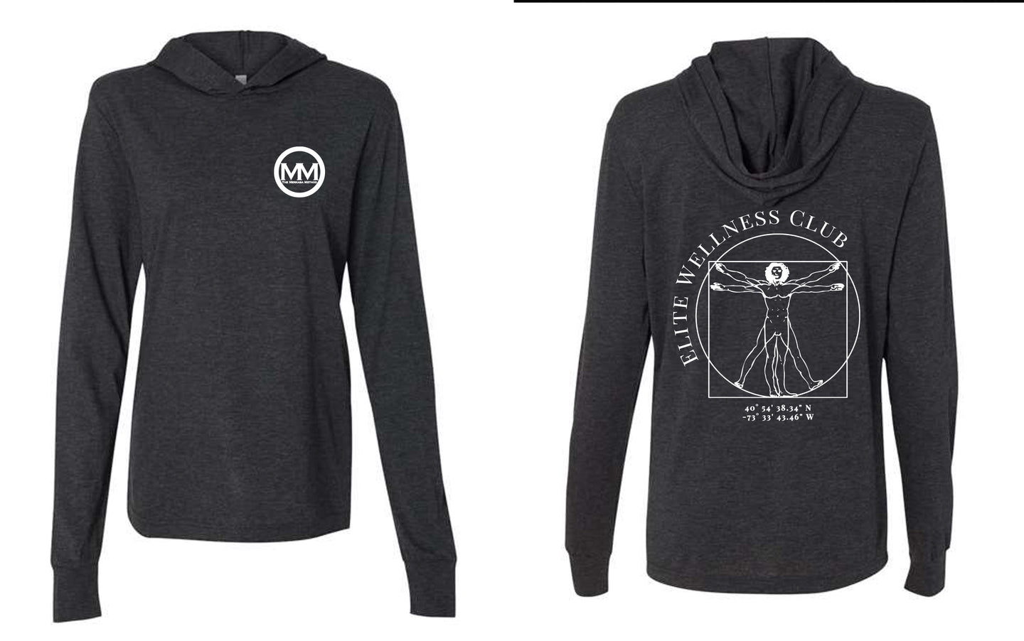 The Merkaba Method Jersey Hooded Long Sleeve Tee 3512 Charcoal Black With White Print