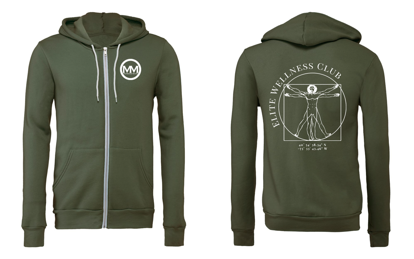 The Merkaba Method Zip Up Hoodie 3739 Military Green - White Logo