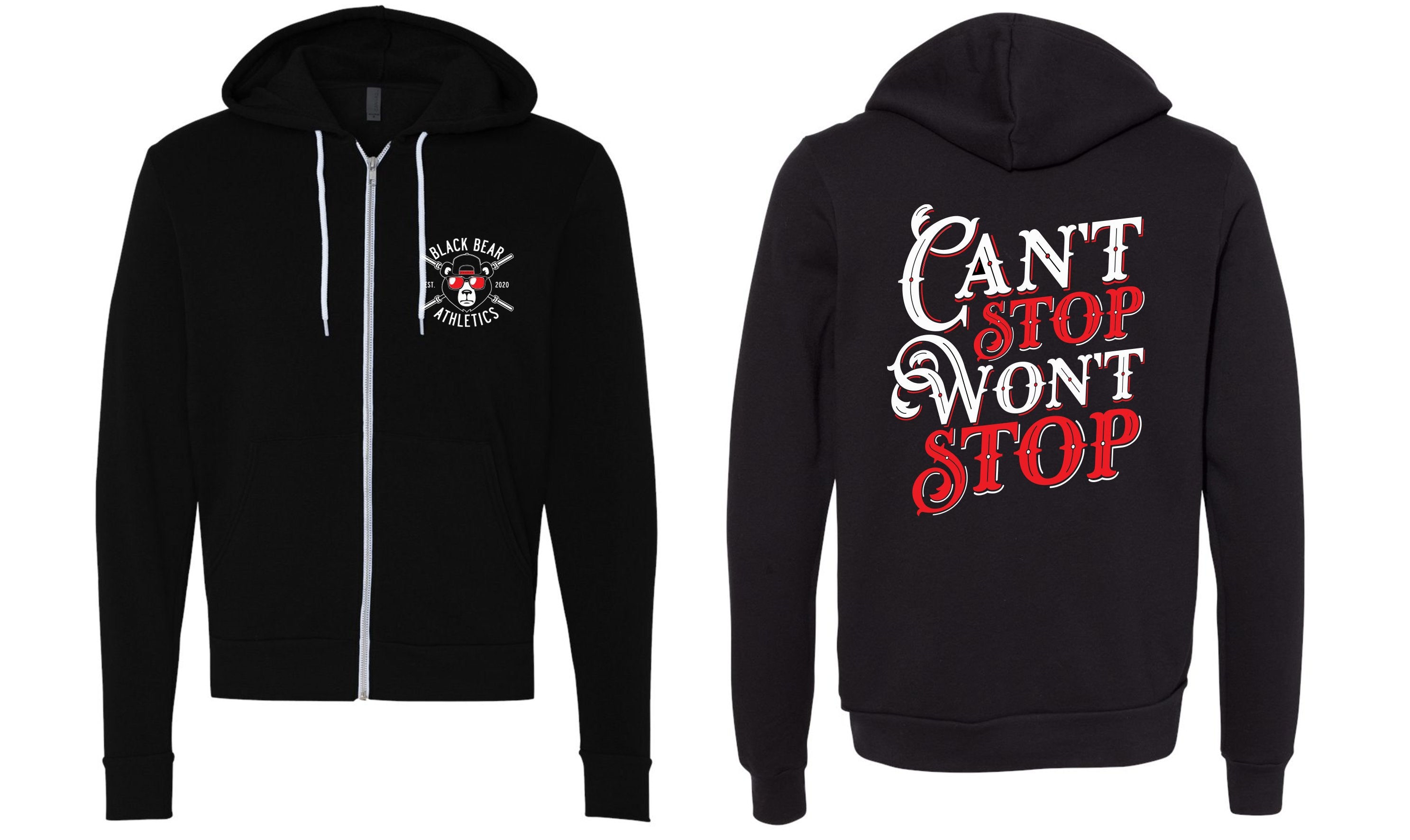 Can't Stop Won't Stop Black Bear Barbell Unisex Zip Up Hoodie 3739