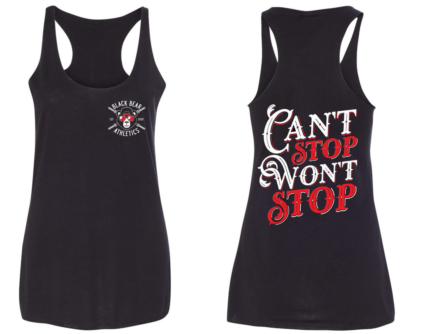 Can't Stop Won't Stop Black Bear Barbell Ladies Tank 8430