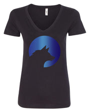 Load image into Gallery viewer, Wolf Capital Big Wolf Ladies V Neck Tee Design 5
