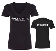 Load image into Gallery viewer, Wolf Capital Ladies V Neck Tee Design 2
