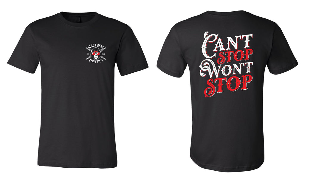 Can't Stop Won't Stop Black Bear Barbell Men's Tee BB401W